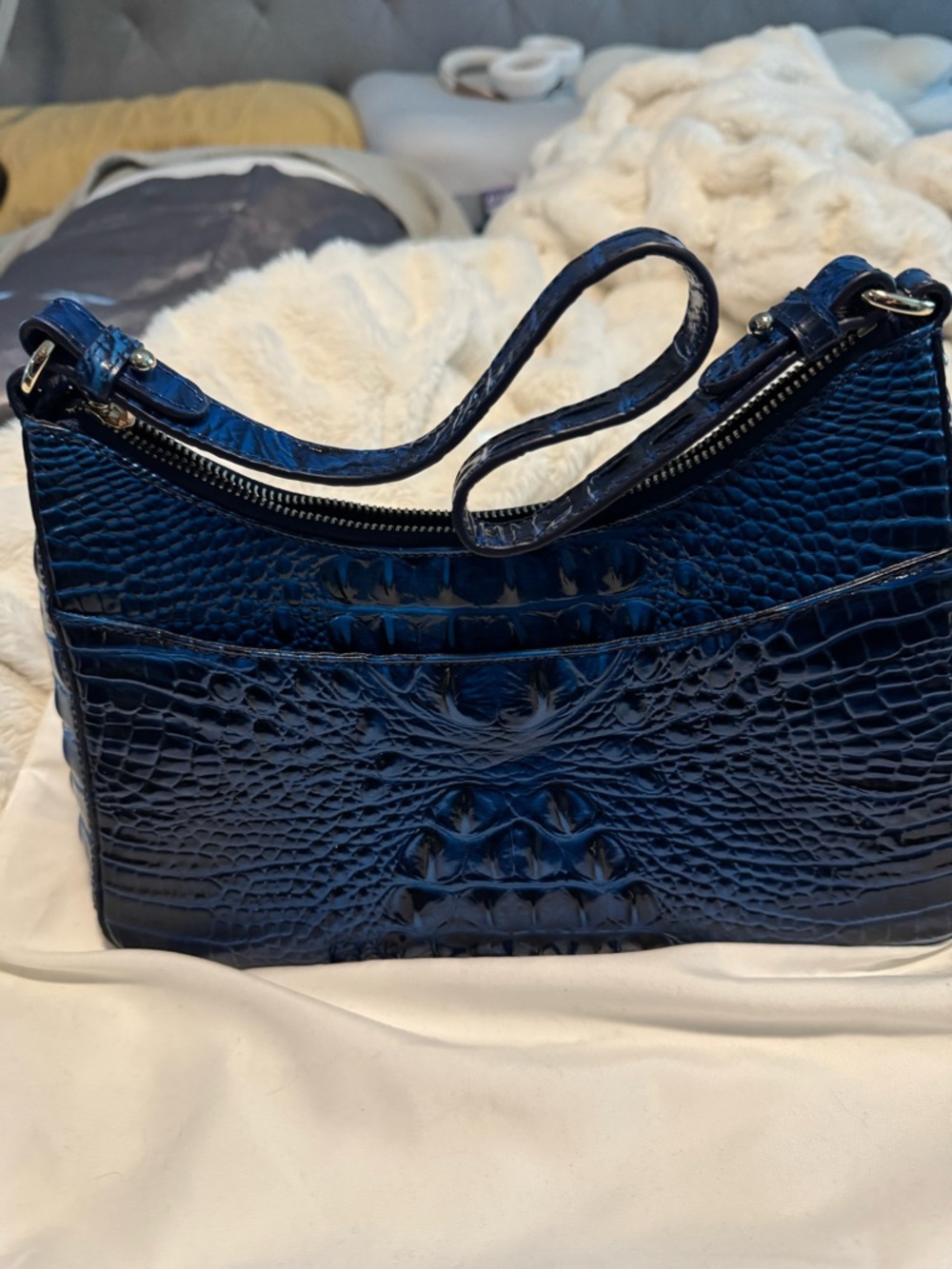 Brahmin Shiny bright blue Croc shoulder bag (Esme style I think) - Picture 3 of 8